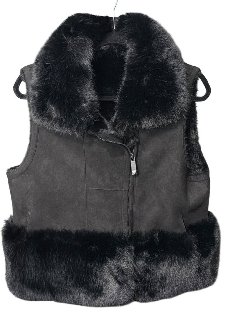 Belle Fare Womens Black Faux Fur Vest Zipper Closure Size Small